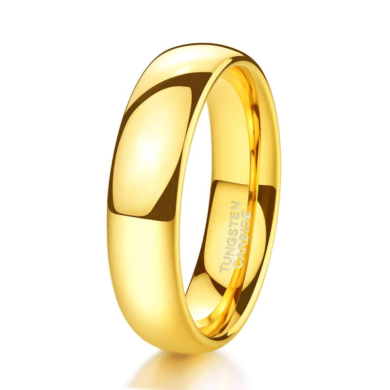 TRUMIUM 6mm 24k Gold Plated Tungsten Ring Wedding Band High Polished Domed Comfort Fit Size 11.5 - Image 1